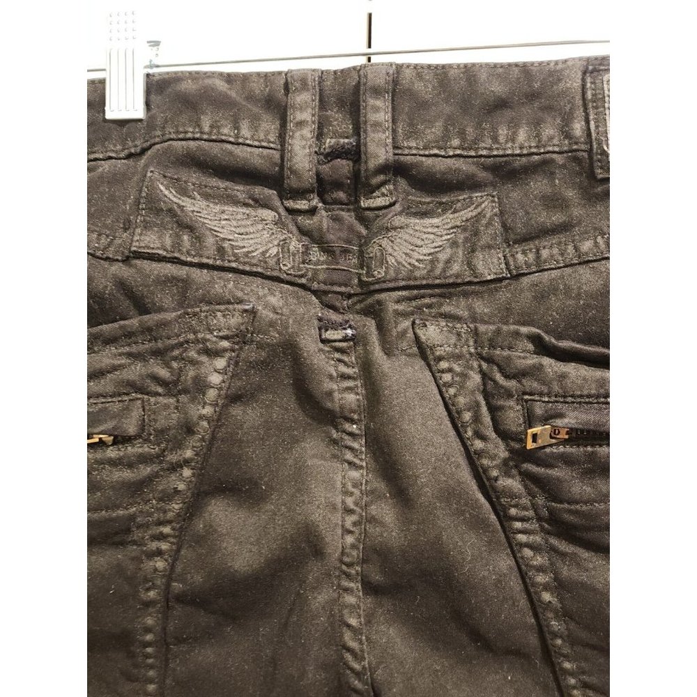 Mens Sz 32 Robin's Jeans Coated Wax Zip Pockets 10 Pocket Moto Knee Wings USA